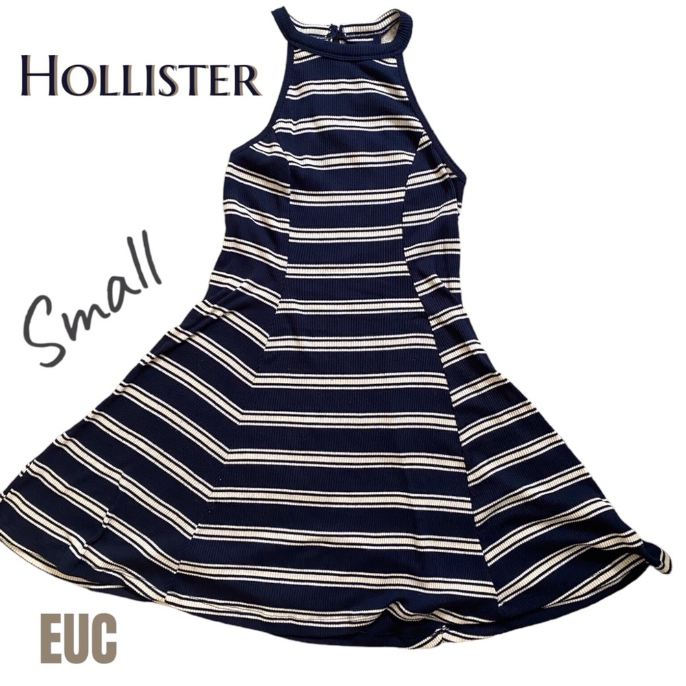 Hollister Sundress Navy & White Striped SMALL